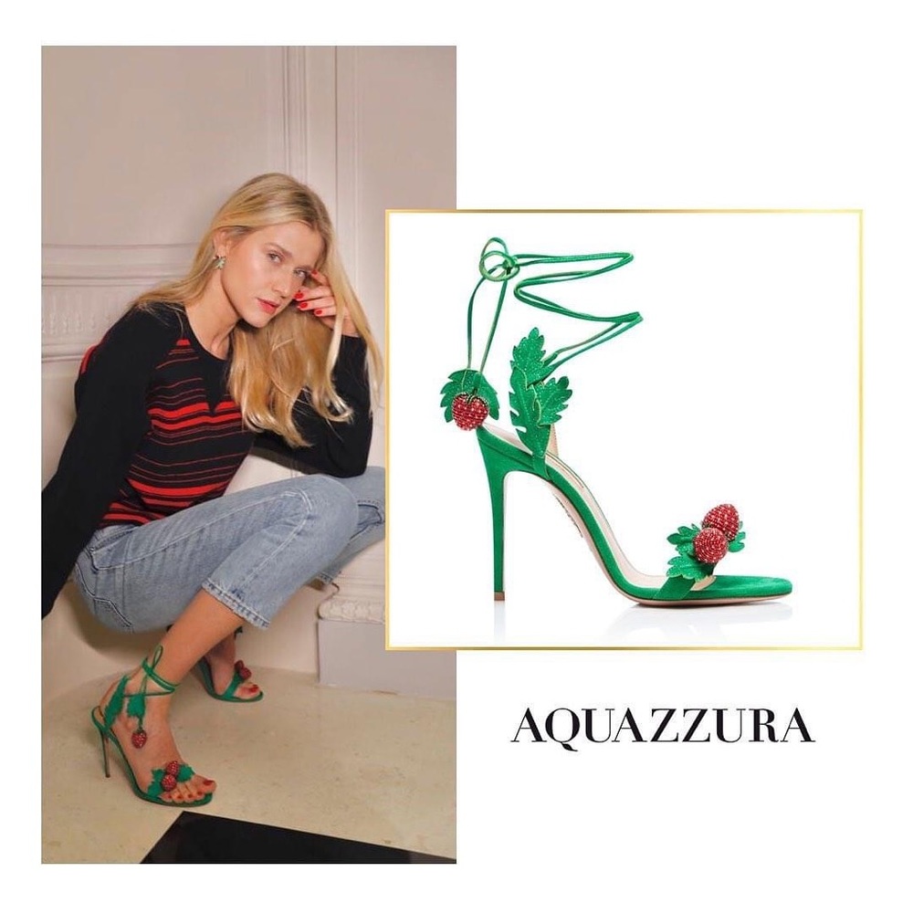 EUC Aquazzura Green Fragolina 105 Embellished Suede Sandals 37 $1,295 - Picture 3 of 17